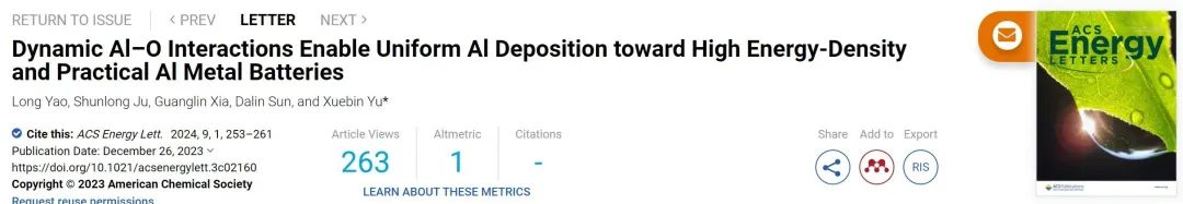 復(fù)旦余學(xué)斌ACS Energy Lett.：動態(tài)Al-O相互作用使鋁均勻沉積實(shí)現(xiàn)高性能鋁金屬電池