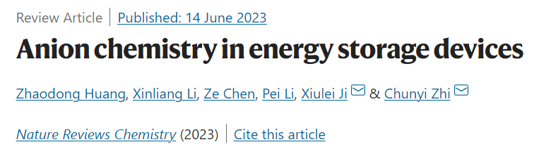 支春義&紀(jì)秀磊重磅綜述Nat. Rev. Chem：儲(chǔ)能裝置中的陰離子化學(xué)