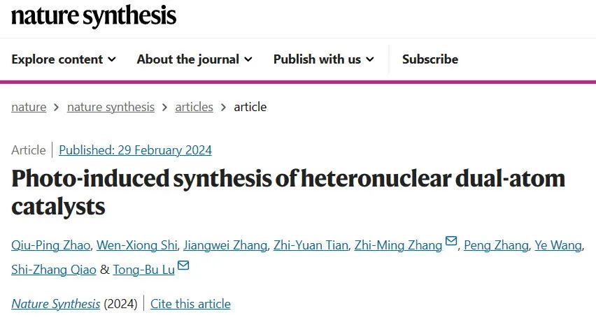 天津理工，最新Nature Synthesis!