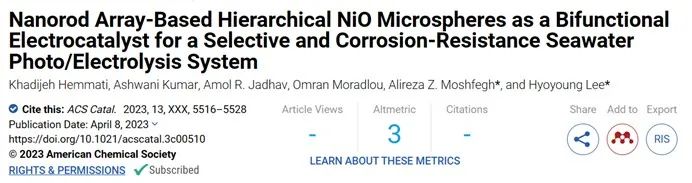 ?【DFT+實驗】ACS Catalysis：雙功能電催化劑！基于納米棒陣列的分層NiO微球?qū)崿F(xiàn)高效的海水光/電解