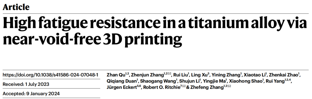Nature：中國(guó)科學(xué)院金屬研究所張哲峰團(tuán)隊(duì)報(bào)道3D打印鈦合金超高疲勞強(qiáng)度