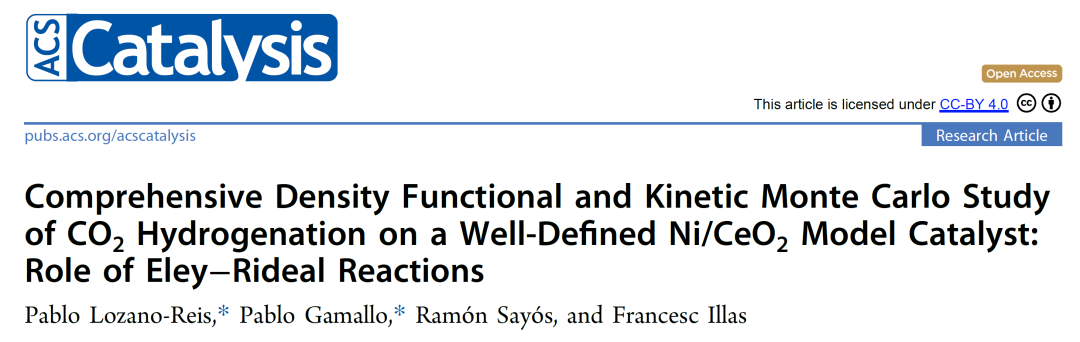 ACS Catalysis：Ni/CeO2催化劑上CO2加氫反應(yīng)的密度泛函和動(dòng)力學(xué)蒙特卡羅研究