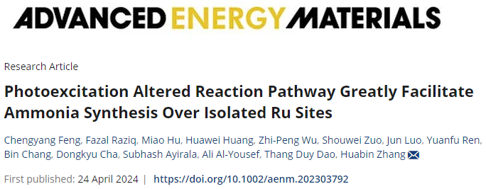 張華彬課題組AEM：光激發(fā)改變反應(yīng)路徑，極大促進(jìn)孤立Ru位點(diǎn)上合成氨！
