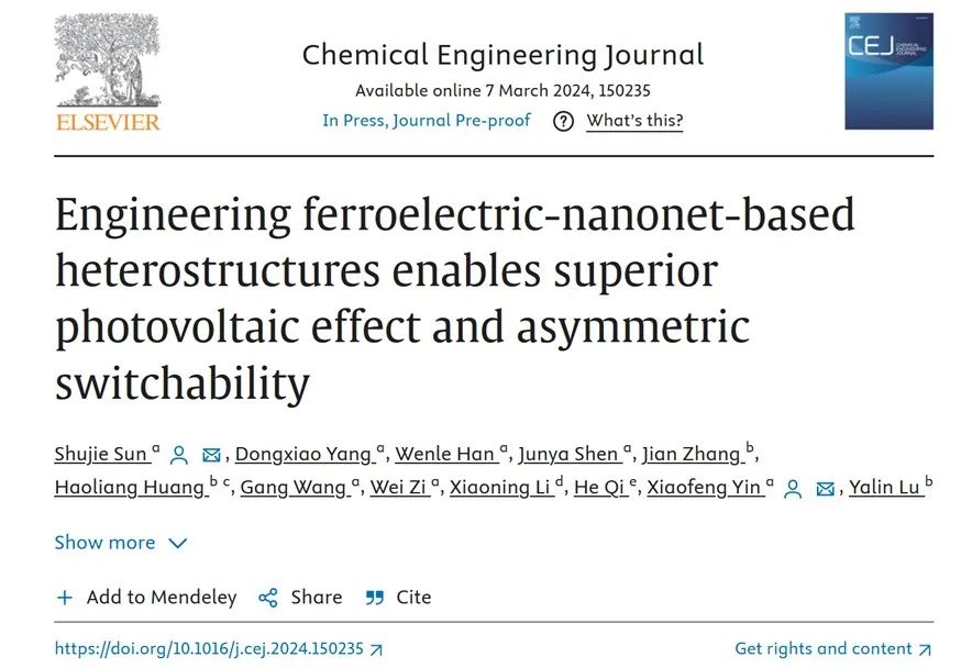 信陽師范大學(xué)孫書杰團(tuán)隊(duì)CEJ：構(gòu)筑納米網(wǎng)狀型鐵電異質(zhì)結(jié)可實(shí)現(xiàn)優(yōu)異光伏效應(yīng)和非對(duì)稱性轉(zhuǎn)換特性