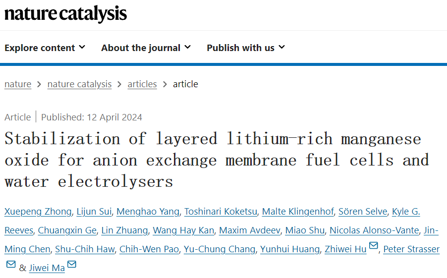 同濟(jì)大學(xué)馬吉偉團(tuán)隊，最新Nature Catalysis！