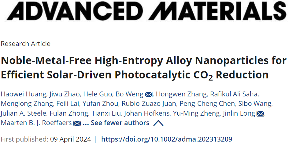 魯汶大學/福大AM：HEA NPs高效光催化CO2還原