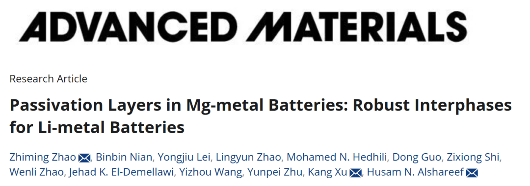 許康等AM：鎂金屬電池中的鈍化層，鋰金屬電池的堅(jiān)固界面
