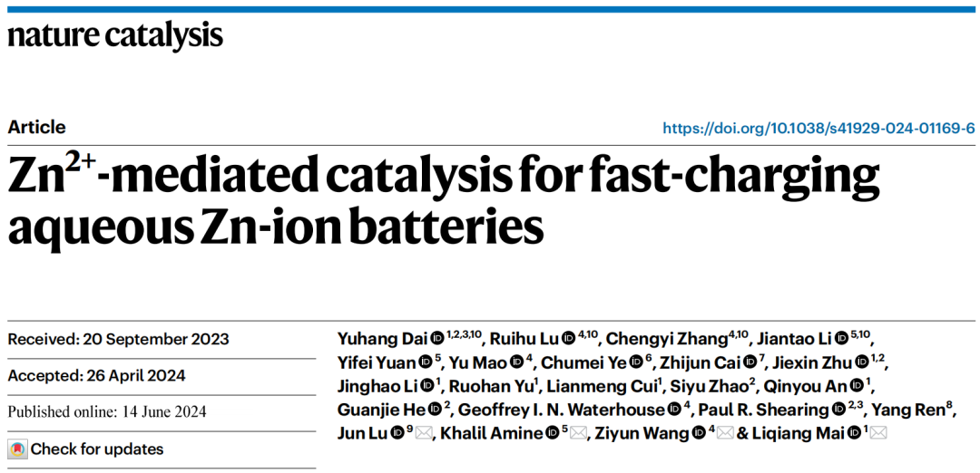 麥立強/王子運/陸俊等，重磅Nature Catalysis！