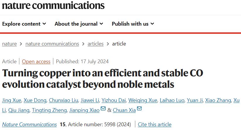 電子科大夏川/大連化物所肖建平，最新Nature子刊！讓銅催化劑超越貴金屬！