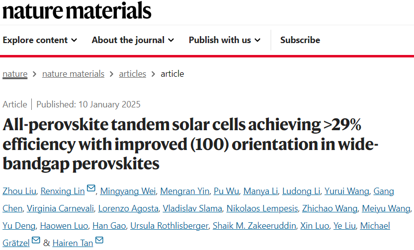 PCE＞29%！矢志創(chuàng)新，領跑光伏！手握6篇N/S正刊，7破世界紀錄，新發(fā)Nature Materials！
